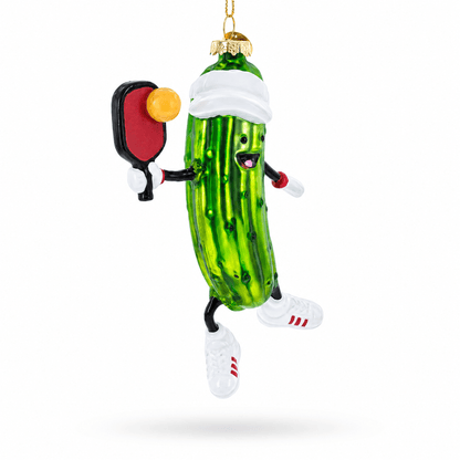Pickle Themed Pickleball Glass Christmas Ornament - Pickleball Twist!