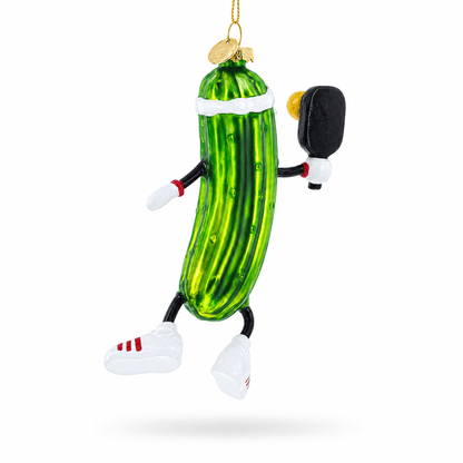 Pickle Themed Pickleball Glass Christmas Ornament - Pickleball Twist!