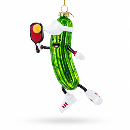 Pickle Themed Pickleball Glass Christmas Ornament - Pickleball Twist!