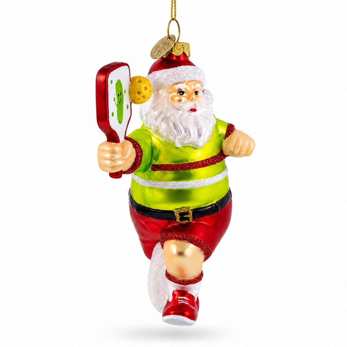 Pickleball Santa Glass Christmas Ornament - Pickleball Twist!