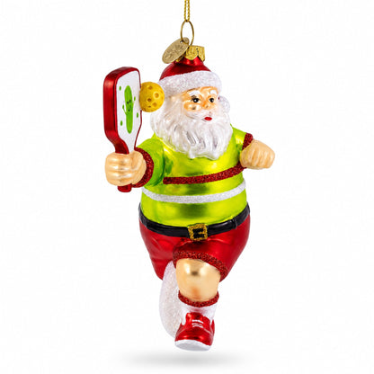 Pickleball Santa Glass Christmas Ornament - Pickleball Twist!