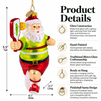 Pickleball Santa Glass Christmas Ornament - Pickleball Twist!