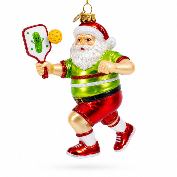 Pickleball Santa Glass Christmas Ornament - Pickleball Twist®!