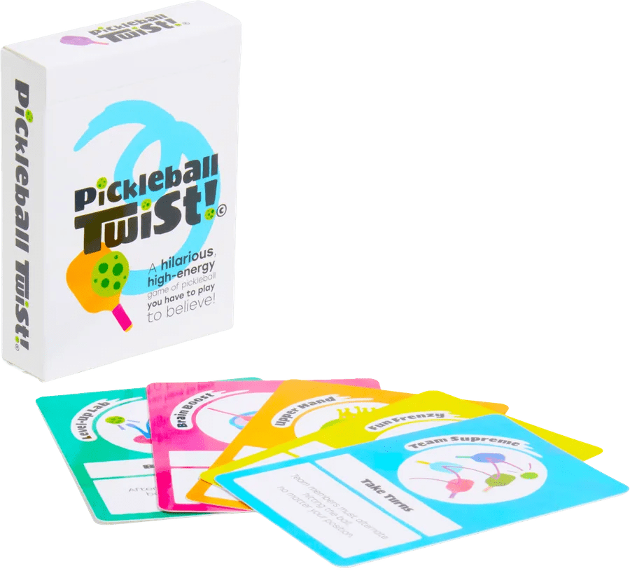 The Pickleball Twist® deck: a box and five sample cards