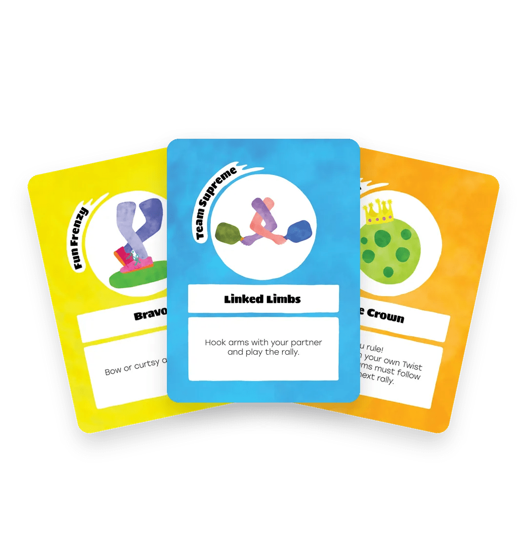 Three Pickleball Twist® cards, with Linked Limbs in front